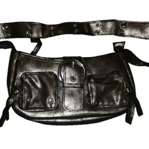 Metallic Silver Belt Bag/Vintage Silver Crossbody Purse